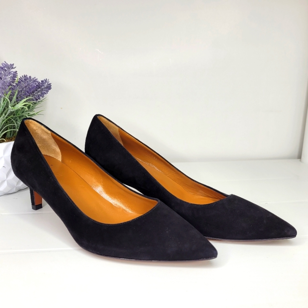 Aquatalia Marion Black Suede Heels Pumps Italy 8 1/2